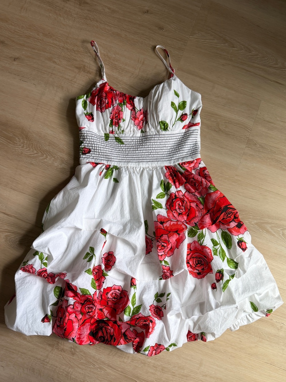 B Darlin White Sundress with Red Rose Print